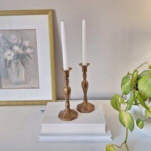 2 Vintage Brass Candlestick candle Holder hexagon base Taper